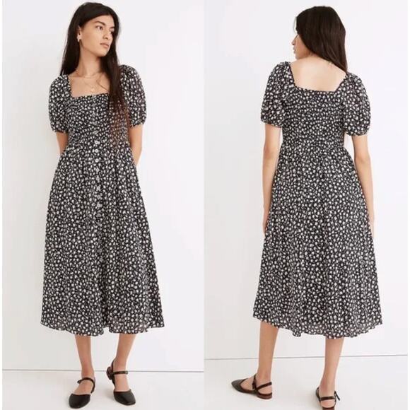 MADEWELL Seersucker Lucie Smocked Button Front Midi Dress Women's Size Small - Picture 8 of 8